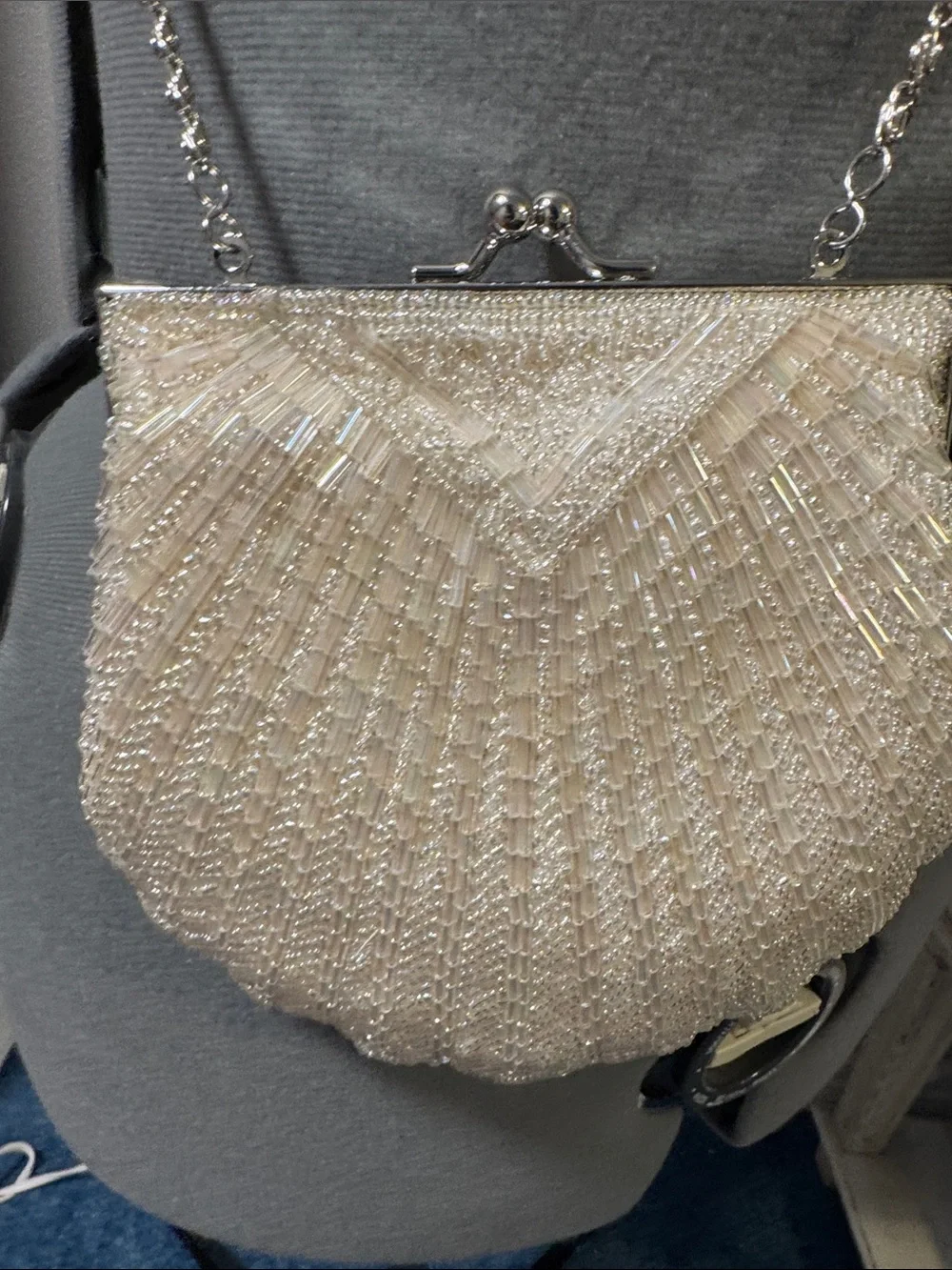Metaphor Beaded Shell Clutch in Ivory